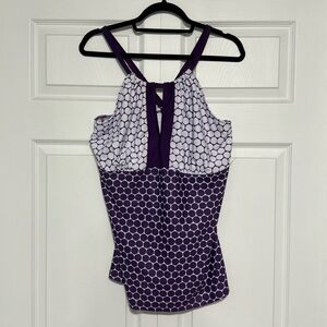 Purple and white tankini set